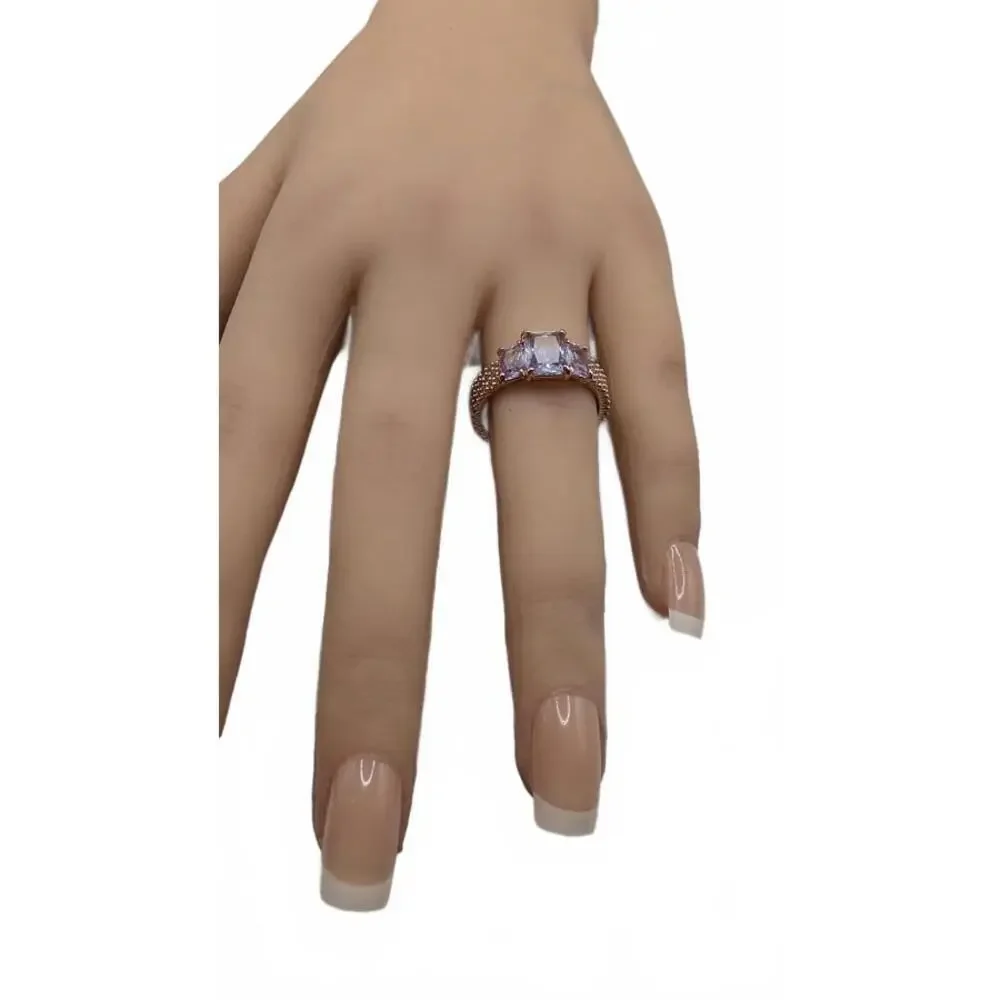 Elegant Rose Gold Plated Ring with Purple Gemstones Size 8 - Picture 5 of 9